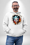 Joker Duvardan Çıkan Sürpriz 3D Erkek Kadın Beyaz Dijital Baskılı Kapüşonlu Sweatshirt Hoodie