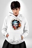 Joker Duvardan Çıkan Sürpriz 3D Erkek Kadın Beyaz Dijital Baskılı Kapüşonlu Sweatshirt Hoodie
