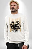 Yapay Zeka Gül Yılan Altın Siyah Gül 3D Erkek Kadın Unisex Dijital Baskılı Beyaz Sweatshirt