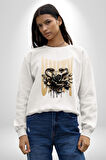 Yapay Zeka Gül Yılan Altın Siyah Gül 3D Erkek Kadın Unisex Dijital Baskılı Beyaz Sweatshirt