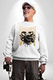 Yapay Zeka Gül Yılan Altın Siyah Gül 3D Erkek Kadın Unisex Dijital Baskılı Beyaz Sweatshirt