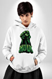 Hulk Yeşil Yumruk Bruce Banner Avengers Erkek Kadın Beyaz Dijital Baskılı Kapüşonlu Sweatshirt Hoodie