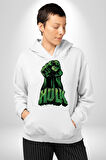 Hulk Yeşil Yumruk Bruce Banner Avengers Erkek Kadın Beyaz Dijital Baskılı Kapüşonlu Sweatshirt Hoodie