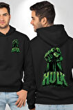 Hulk Yeşil Yumruk Bruce Banner Avengers Erkek Kadın Siyah Ön Sırt Baskılı Kapüşonlu Sweatshirt Hoodie