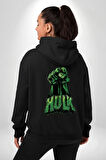 Hulk Yeşil Yumruk Bruce Banner Avengers Erkek Kadın Siyah Ön Sırt Baskılı Kapüşonlu Sweatshirt Hoodie