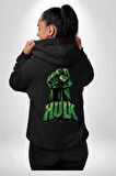 Hulk Yeşil Yumruk Bruce Banner Avengers Erkek Kadın Siyah Ön Sırt Baskılı Kapüşonlu Sweatshirt Hoodie