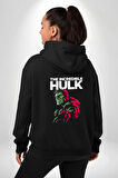 İnanılmaz Hulk  Erkek Kadın Siyah Ön Sırt Baskılı Kapüşonlu Sweatshirt Hoodie
