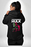 İnanılmaz Hulk  Erkek Kadın Siyah Ön Sırt Baskılı Kapüşonlu Sweatshirt Hoodie