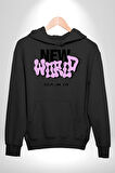 Sokak Style Yeni Dünya Yaratın Yenilik Yapın Erkek Kadın Siyah Dijital Baskılı Kapüşonlu Sweatshirt Hoodie