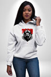 Gerçek Lider Tehlikeli Aslan Kafası Erkek Kadın Beyaz Dijital Baskılı Kapüşonlu Sweatshirt Hoodie