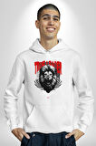 Gerçek Lider Tehlikeli Aslan Kafası Erkek Kadın Beyaz Dijital Baskılı Kapüşonlu Sweatshirt Hoodie