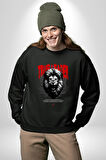 Gerçek Lider Tehlikeli Aslan Kafası Erkek Kadın Unisex Dijital Baskılı Siyah Sweatshirt