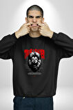 Gerçek Lider Tehlikeli Aslan Kafası Erkek Kadın Unisex Dijital Baskılı Siyah Sweatshirt