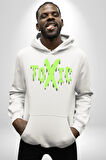 Sokak Sitili Atık Toxic  Erkek Kadın Beyaz Dijital Baskılı Kapüşonlu Sweatshirt Hoodie