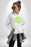 Sokak Sitili Atık Toxic  Erkek Kadın Beyaz Dijital Baskılı Kapüşonlu Sweatshirt Hoodie
