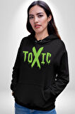 Sokak Sitili Atık Toxic  Erkek Kadın Siyah Dijital Baskılı Kapüşonlu Sweatshirt Hoodie