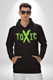 Sokak Sitili Atık Toxic  Erkek Kadın Siyah Dijital Baskılı Kapüşonlu Sweatshirt Hoodie