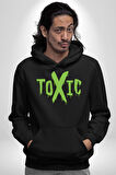 Sokak Sitili Atık Toxic  Erkek Kadın Siyah Dijital Baskılı Kapüşonlu Sweatshirt Hoodie