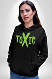 Sokak Sitili Atık Toxic  Erkek Kadın Siyah Dijital Baskılı Kapüşonlu Sweatshirt Hoodie