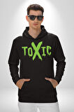 Sokak Sitili Atık Toxic  Erkek Kadın Siyah Dijital Baskılı Kapüşonlu Sweatshirt Hoodie