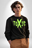 Sokak Sitili Atık Toxic  Erkek Kadın Unisex Dijital Baskılı Siyah Sweatshirt