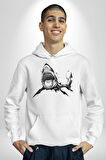 Dövme Shark Okyanus Köpekbalığı Erkek Kadın Beyaz Dijital Baskılı Kapüşonlu Sweatshirt Hoodie
