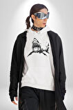 Dövme Shark Okyanus Köpekbalığı Erkek Kadın Beyaz Dijital Baskılı Kapüşonlu Sweatshirt Hoodie