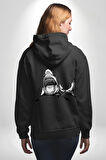 Dövme Shark Okyanus Köpekbalığı Erkek Kadın Siyah Ön Sırt Baskılı Kapüşonlu Sweatshirt Hoodie