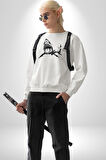 Dövme Shark Okyanus Köpekbalığı Erkek Kadın Unisex Dijital Baskılı Beyaz Sweatshirt