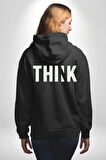 Think Düşünmek Erkek Kadın Siyah Ön Sırt Baskılı Kapüşonlu Sweatshirt Hoodie