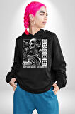 İskelet Aşkı Kuş Kırk Kalp Ve Kuru Çiçekler Erkek Kadın Siyah Dijital Baskılı Kapüşonlu Sweatshirt Hoodie