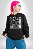 İskelet Aşkı Kuş Kırk Kalp Ve Kuru Çiçekler Erkek Kadın Siyah Dijital Baskılı Kapüşonlu Sweatshirt Hoodie
