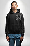 İskelet Aşkı Kuş Kırk Kalp Ve Kuru Çiçekler Erkek Kadın Siyah Ön Sırt Baskılı Kapüşonlu Sweatshirt Hoodie