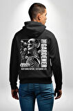 İskelet Aşkı Kuş Kırk Kalp Ve Kuru Çiçekler Erkek Kadın Siyah Ön Sırt Baskılı Kapüşonlu Sweatshirt Hoodie