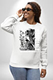 İskelet Aşkı Kuş Kırk Kalp Ve Kuru Çiçekler Erkek Kadın Unisex Dijital Baskılı Beyaz Sweatshirt