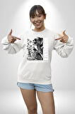İskelet Aşkı Kuş Kırk Kalp Ve Kuru Çiçekler Erkek Kadın Unisex Dijital Baskılı Beyaz Sweatshirt