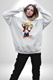 Terry Bogard Dövüşöü  Erkek Kadın Beyaz Dijital Baskılı Kapüşonlu Sweatshirt Hoodie