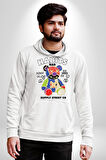 Teddy Sokak Giyimi Ayı Kötü Tavşan Erkek Kadın Beyaz Dijital Baskılı Kapüşonlu Sweatshirt Hoodie