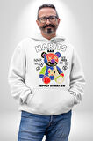 Teddy Sokak Giyimi Ayı Kötü Tavşan Erkek Kadın Beyaz Dijital Baskılı Kapüşonlu Sweatshirt Hoodie
