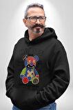 Teddy Sokak Giyimi Ayı Kötü Tavşan Erkek Kadın Siyah Dijital Baskılı Kapüşonlu Sweatshirt Hoodie