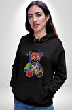 Teddy Sokak Giyimi Ayı Kötü Tavşan Erkek Kadın Siyah Dijital Baskılı Kapüşonlu Sweatshirt Hoodie