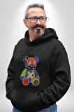 Teddy Sokak Giyimi Ayı Kötü Tavşan Erkek Kadın Siyah Dijital Baskılı Kapüşonlu Sweatshirt Hoodie