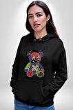 Teddy Sokak Giyimi Ayı Kötü Tavşan Erkek Kadın Siyah Dijital Baskılı Kapüşonlu Sweatshirt Hoodie
