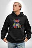 Teddy Sokak Giyimi Ayı Kötü Tavşan Erkek Kadın Siyah Dijital Baskılı Kapüşonlu Sweatshirt Hoodie