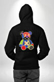 Teddy Sokak Giyimi Ayı Kötü Tavşan Erkek Kadın Siyah Ön Sırt Baskılı Kapüşonlu Sweatshirt Hoodie