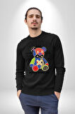 Teddy Sokak Giyimi Ayı Kötü Tavşan Erkek Kadın Unisex Dijital Baskılı Siyah Sweatshirt