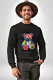 Teddy Sokak Giyimi Ayı Kötü Tavşan Erkek Kadın Unisex Dijital Baskılı Siyah Sweatshirt