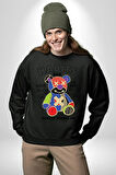 Teddy Sokak Giyimi Ayı Kötü Tavşan Erkek Kadın Unisex Dijital Baskılı Siyah Sweatshirt