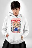 Chucky Korku Karakteri Pop Art Tasarım Erkek Kadın Beyaz Dijital Baskılı Kapüşonlu Sweatshirt Hoodie