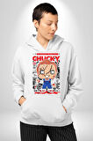 Chucky Korku Karakteri Pop Art Tasarım Erkek Kadın Beyaz Dijital Baskılı Kapüşonlu Sweatshirt Hoodie